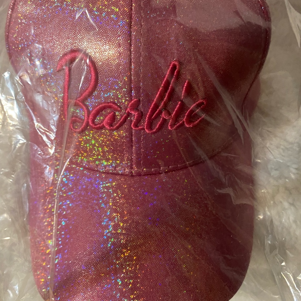 Pink Barbie hat, new without tag, one size fits most